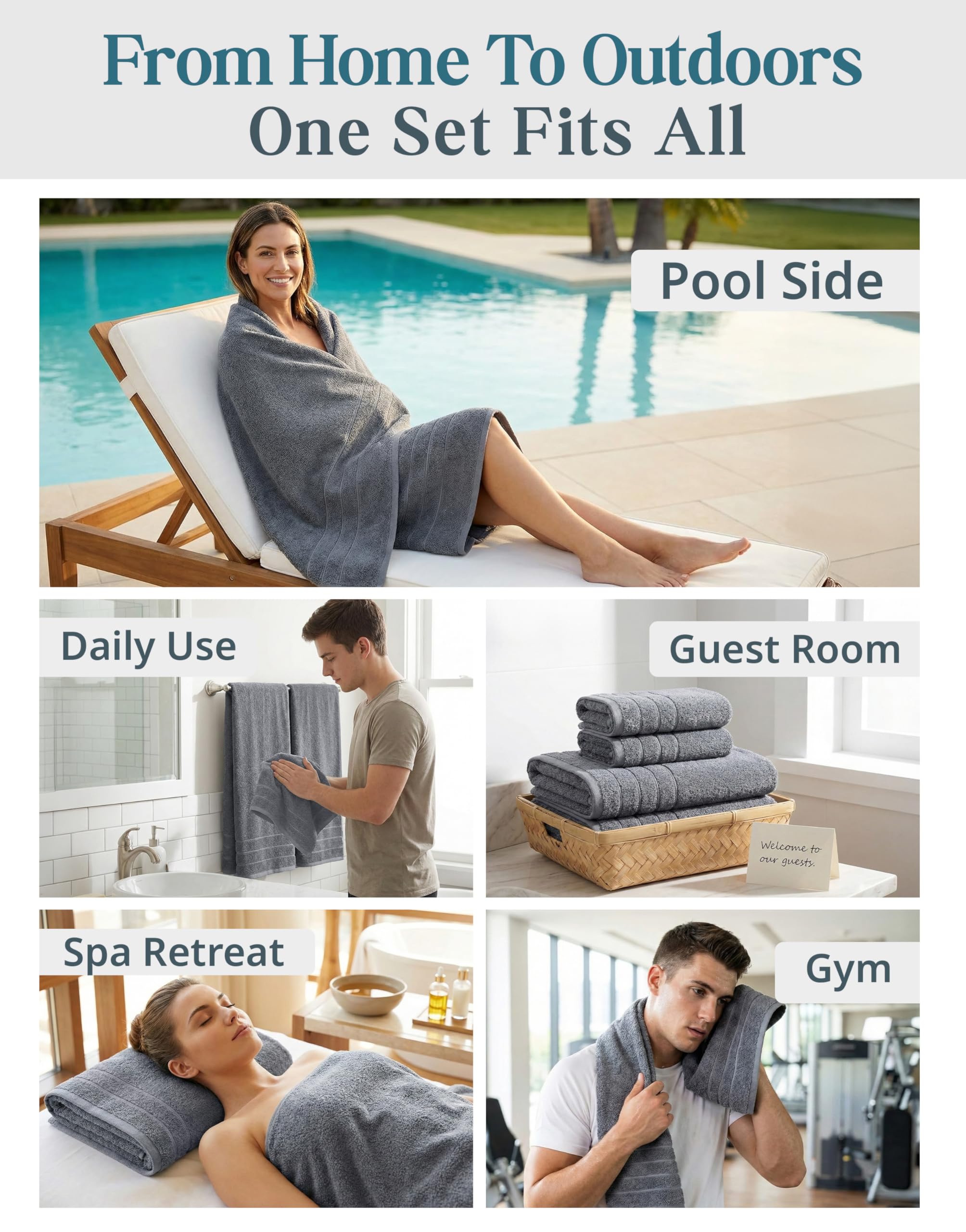Casa Platino towels beside bathtub showing size and full coverage benefit