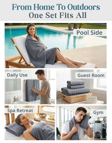 Casa Platino towels beside bathtub showing size and full coverage benefit