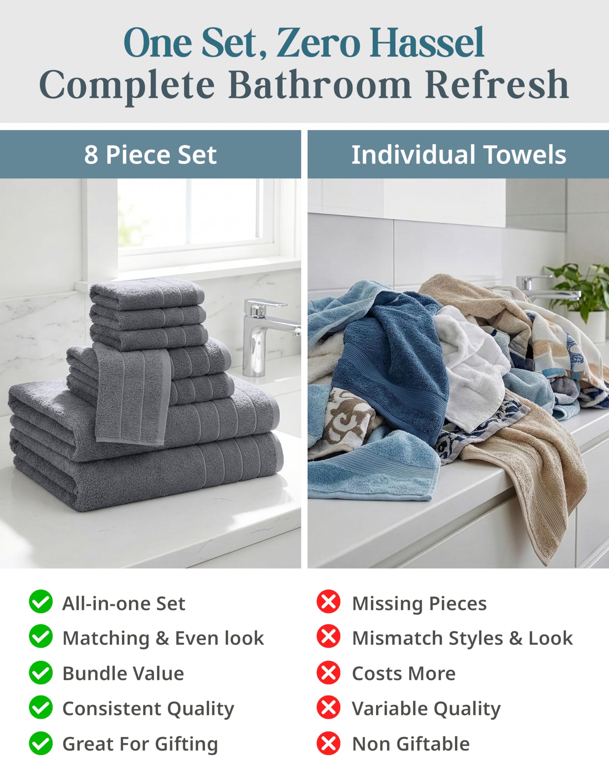 Casa Platino vacuum-packed towels flat to reduce shipping footprint