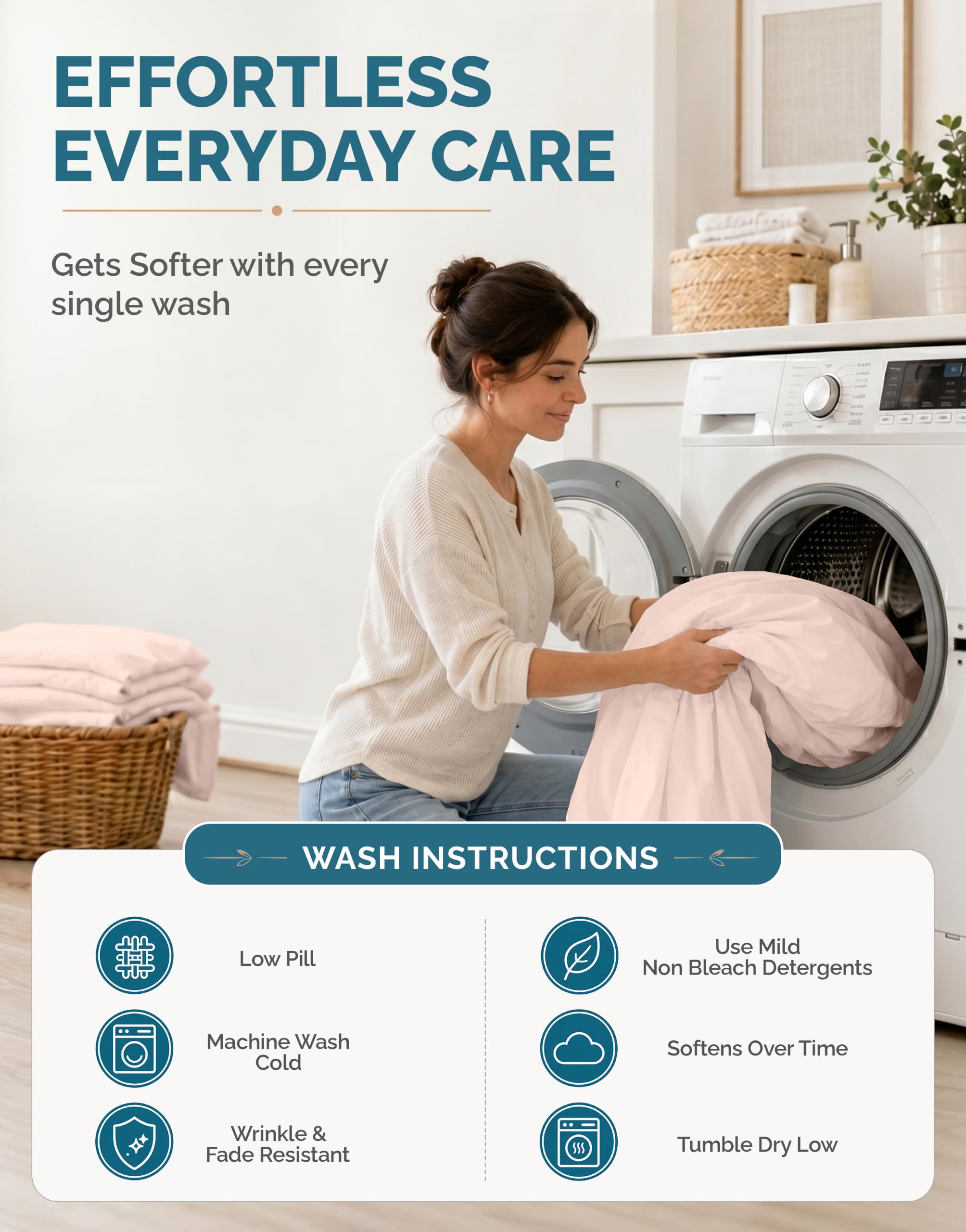 Casa Platino care label and OEKO-TEX tag showing safety-tested materials benefit