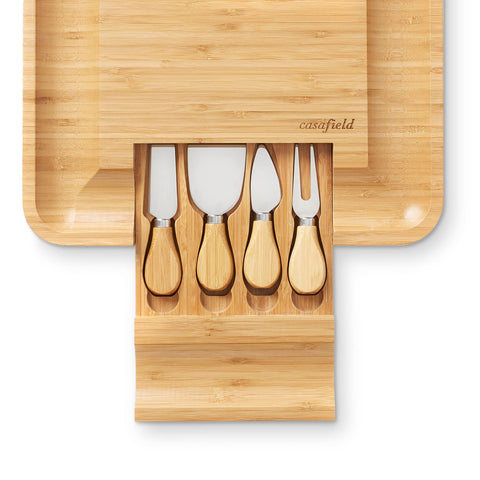 Set of four Casafield cheese knives with bamboo handles showing matching kit and convenient utility