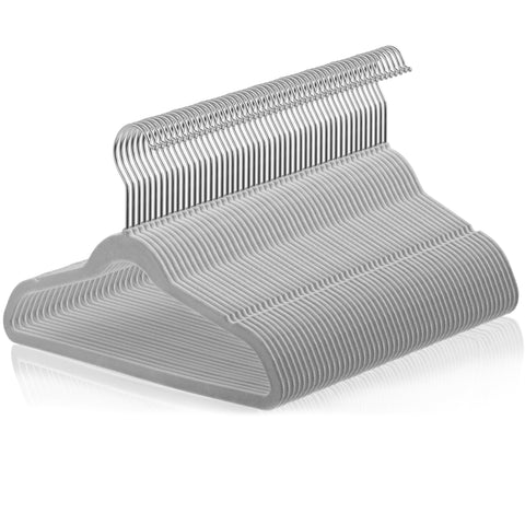 Casafield front view of 50 gray kid's hangers showing tidy packaging and value
