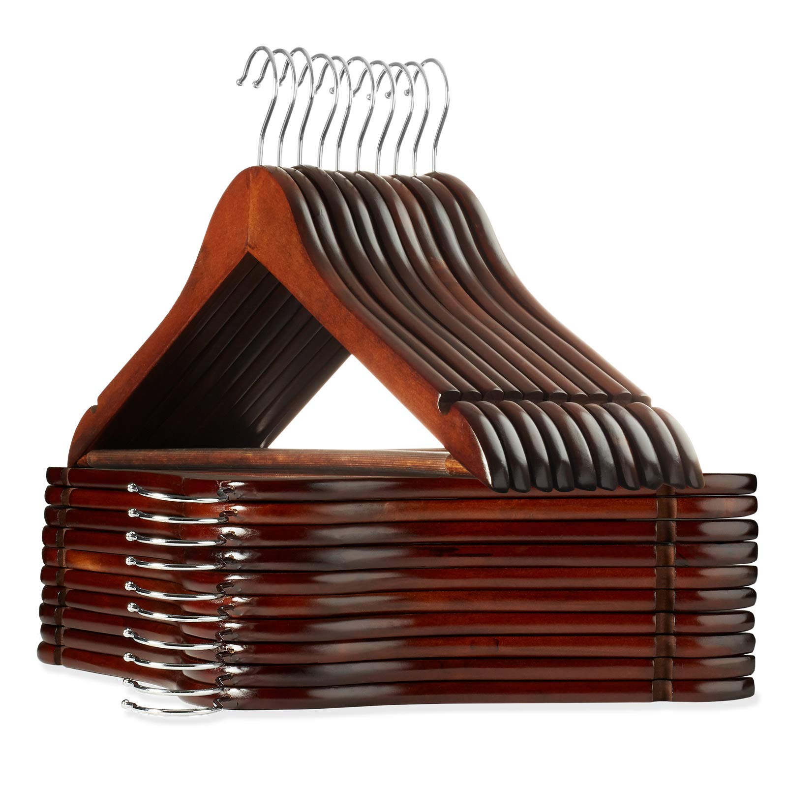 Casafield walnut hanger front packaging showing set of 20 and clean closet benefit