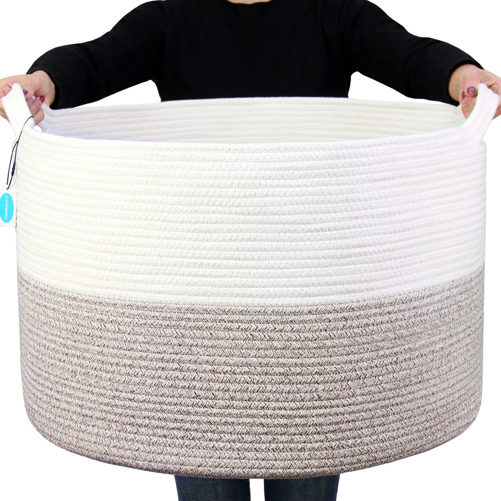 Casaphoria front view of XXL cotton rope basket showing spacious storage benefit