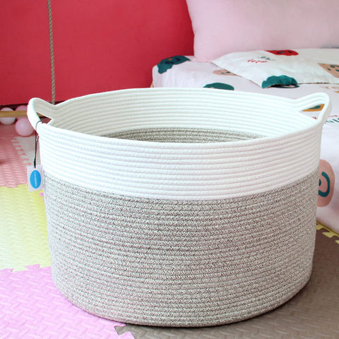 Casaphoria basket in living room setting showing stylish organization and decor benefit
