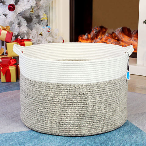 Casaphoria basket beside sofa illustrating size comparison and decor harmony benefit