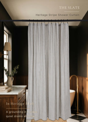 CasaTena installed on a shower rod in a bathroom showing how it complements decor