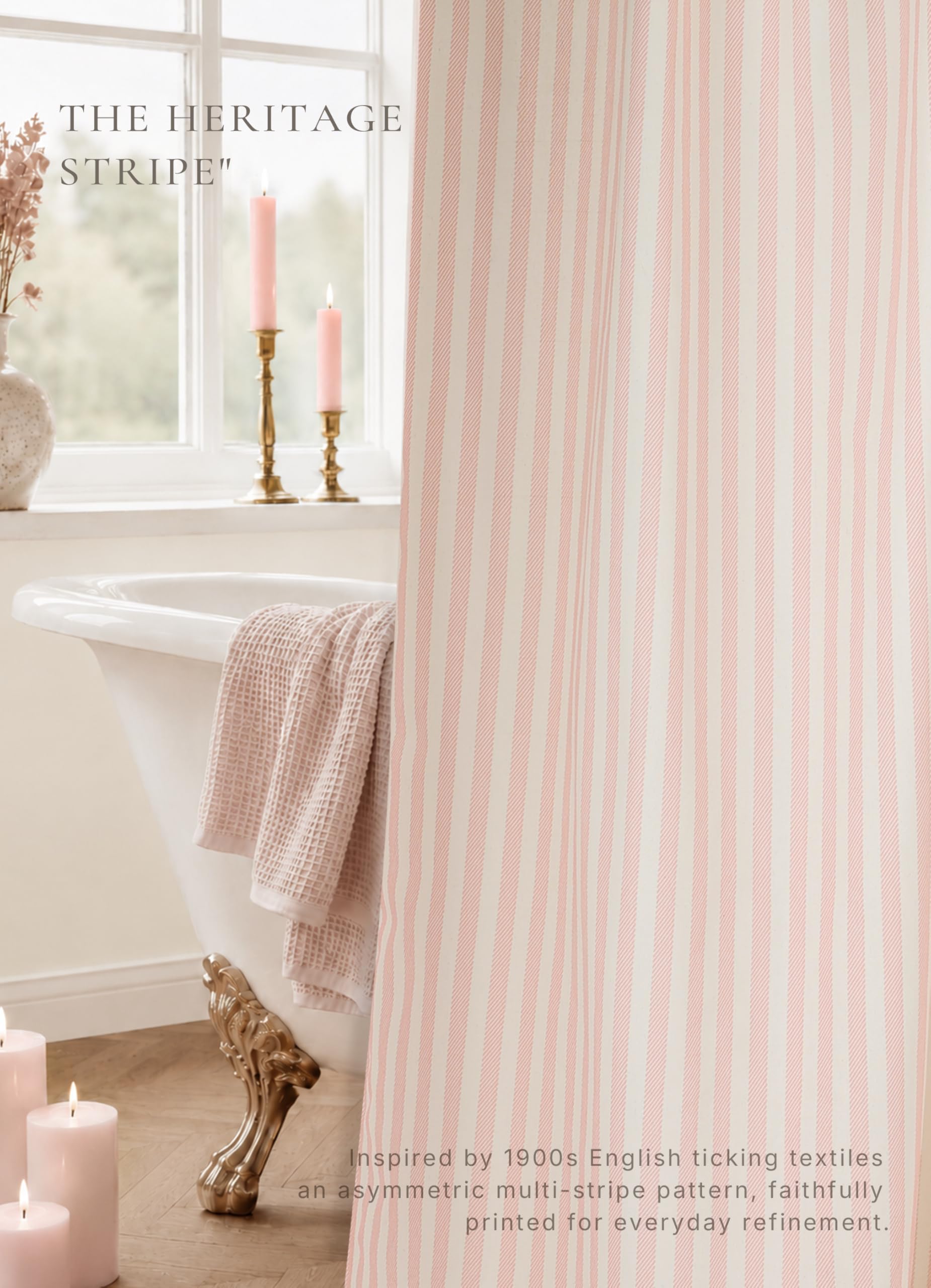 CasaTena curtain in a styled bathroom adding warmth and a cohesive design benefit