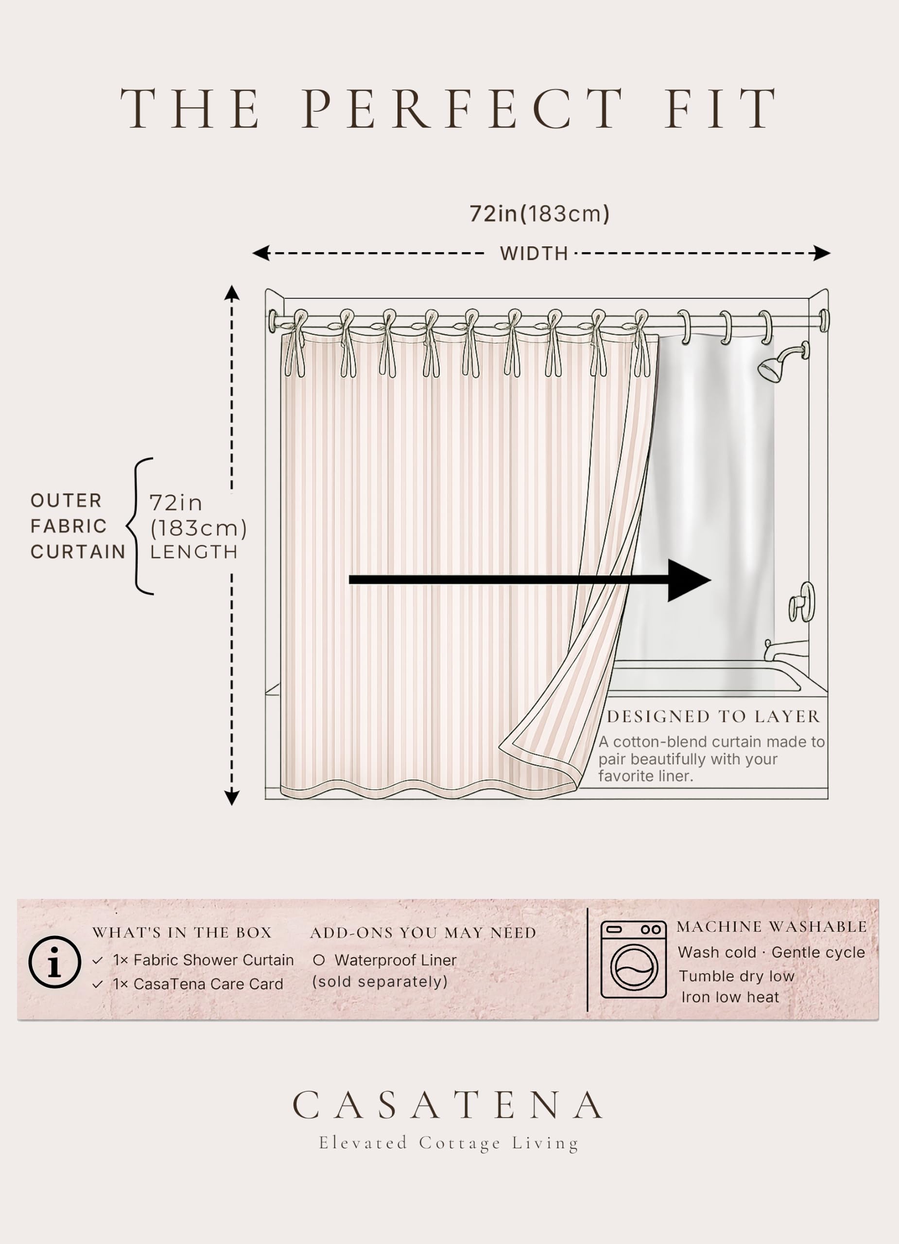 CasaTena label and hem close-up showing durable stitching and long-lasting quality