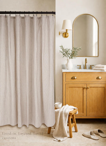 CasaTena detail of rustic taupe stripes showing pattern that complements decor