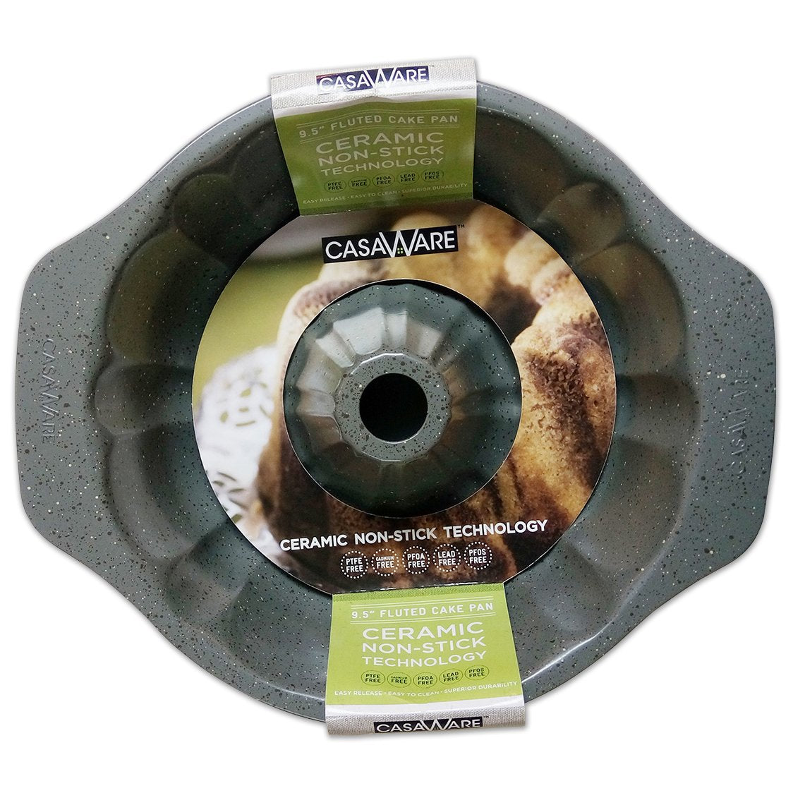 casaWare fluted cake pan front view showing silver granite finish and fluted shape, easy release