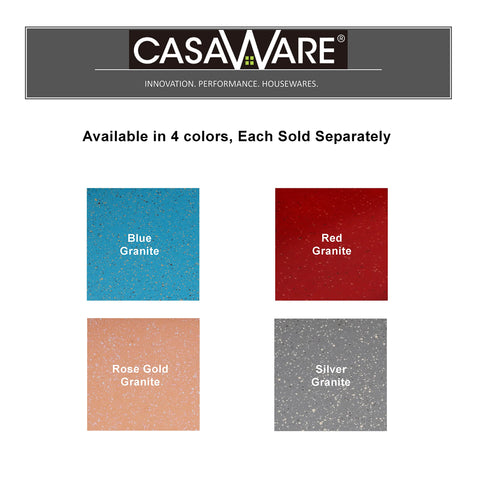casaWare pan beside measuring cup showing 10-cup capacity and oven-ready size