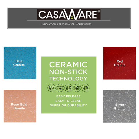 casaWare pan beside measuring tape showing interior dimensions for recipe planning