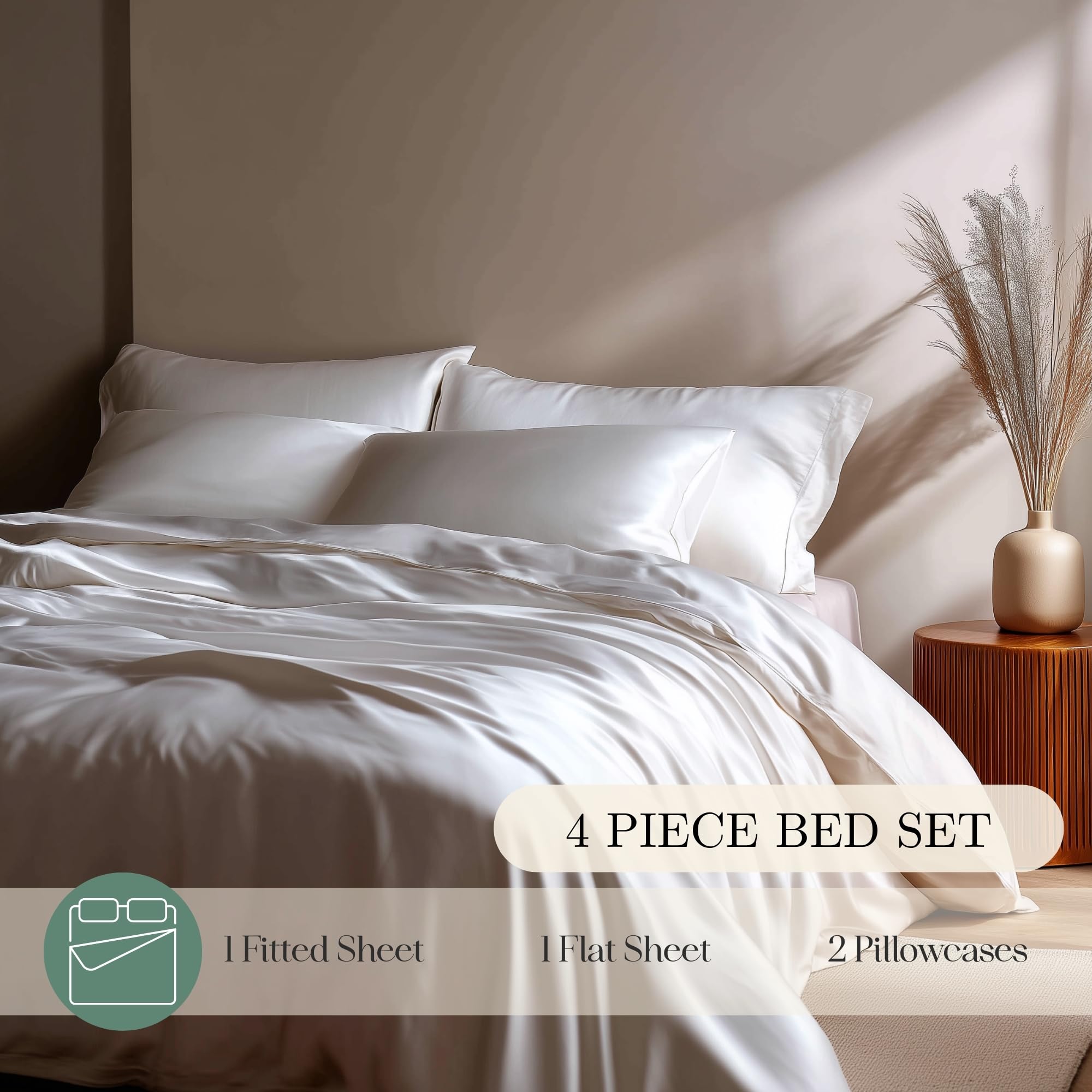 CASILVA folded sheet set ready to store illustrating compact, easy-care storage benefit