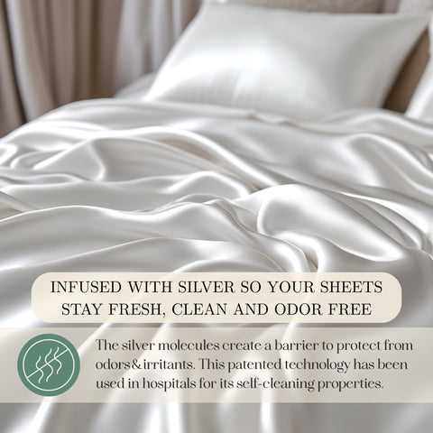 CASILVA hand touching fabric to show silky texture and gentle feel for sensitive skin