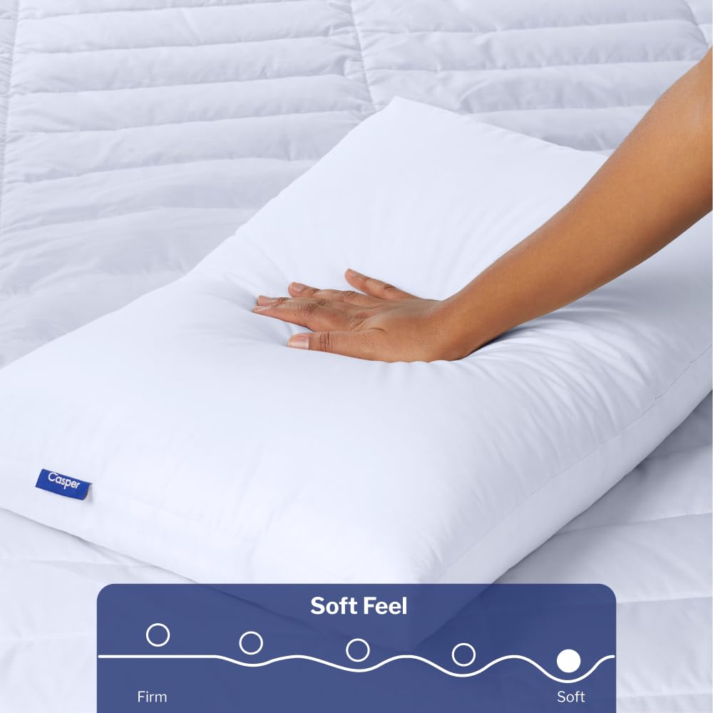 Casper down pillow close-up of soft down fill showing plush texture and long-lasting fluff