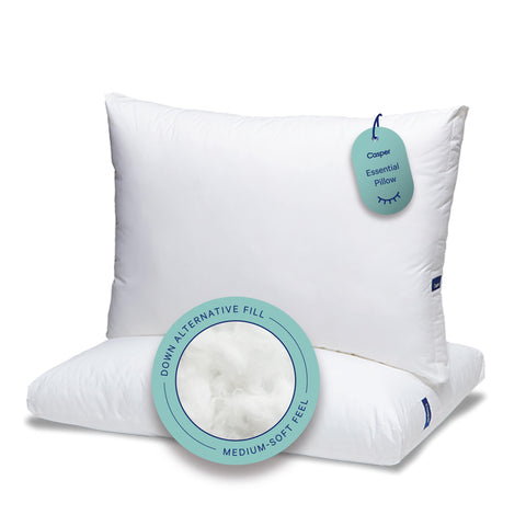 Casper Essential Pillow front packaging showing two pillows and brand logo for reliable comfort