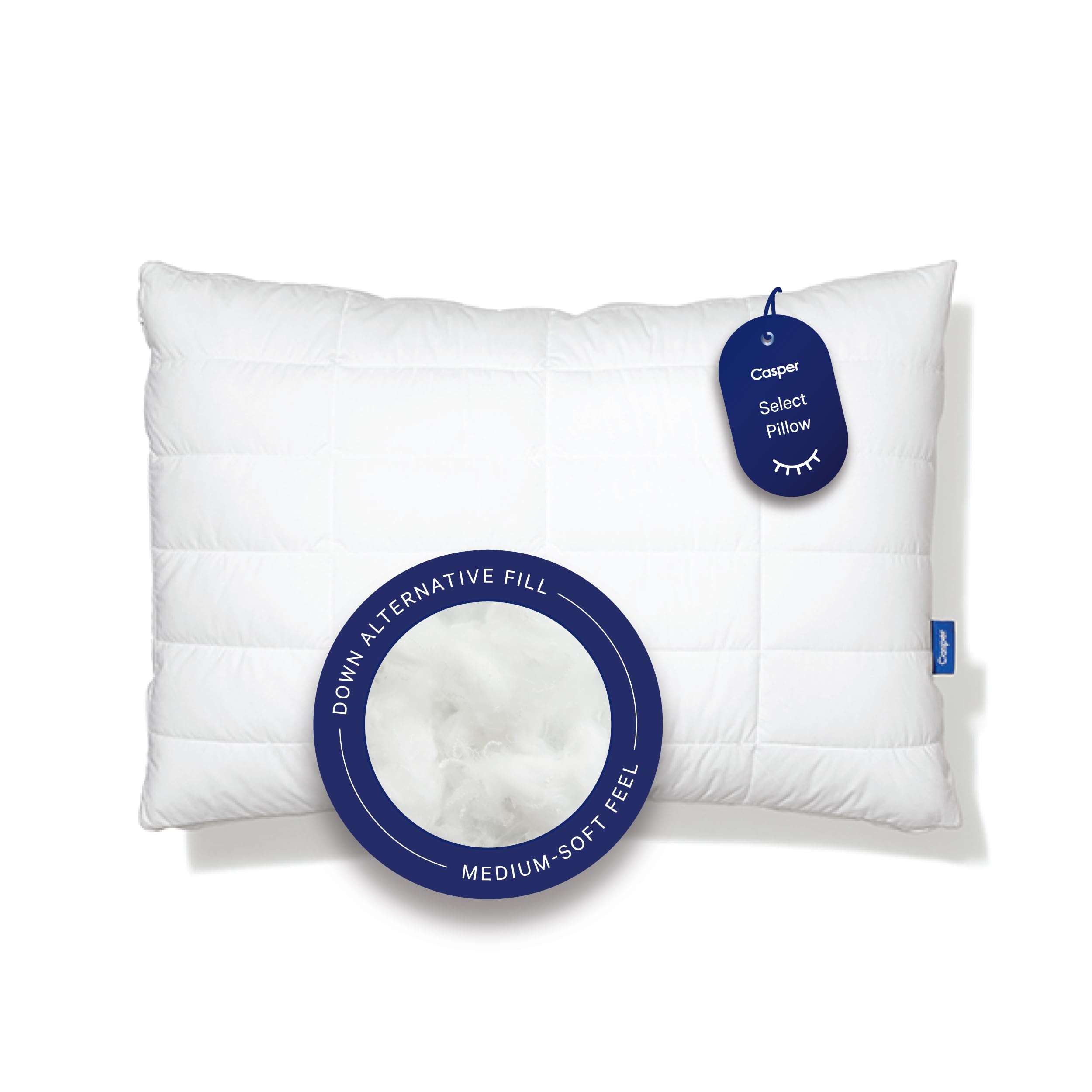 Casper Essential Quilted Select Pillow front view showing shape and quilting benefits