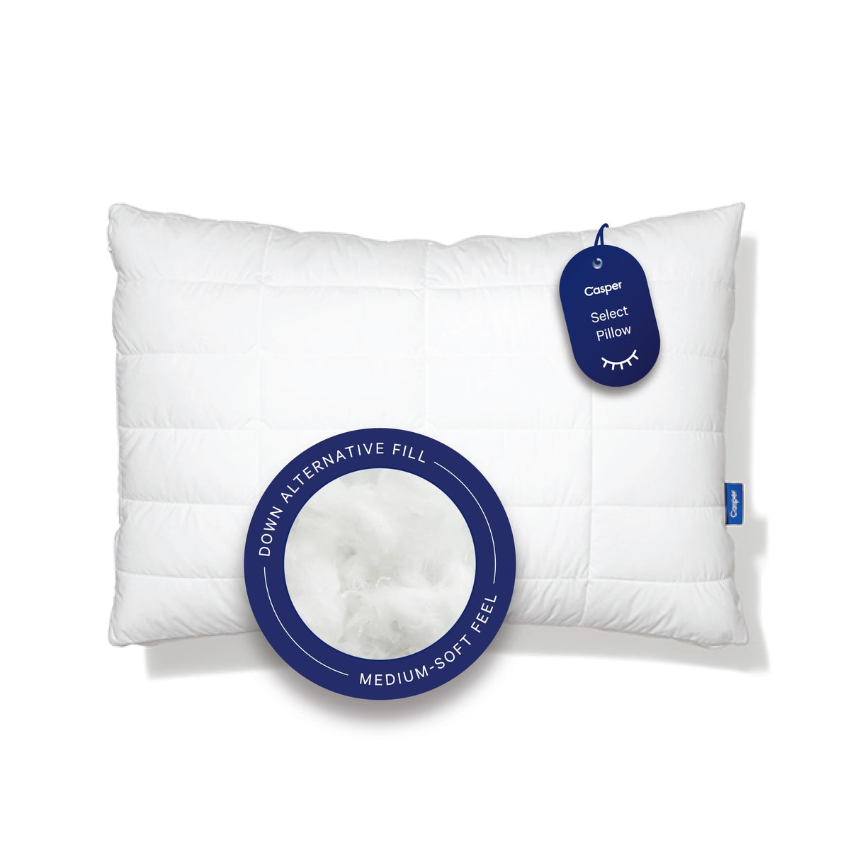 Casper Essential Quilted Select Pillow front view showing shape and quilting benefits