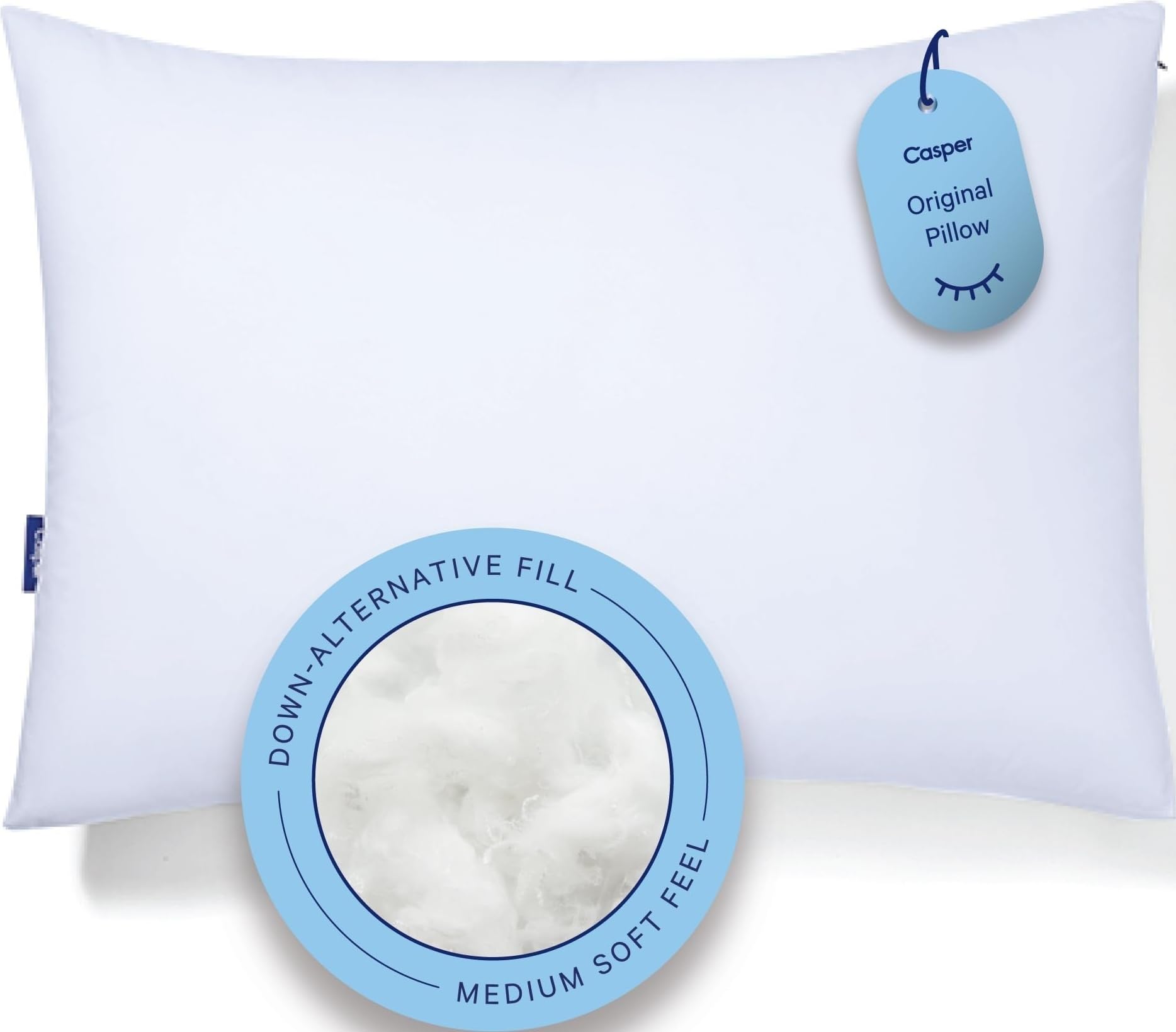Casper pillow front view showing clean king-size profile and comfortable support