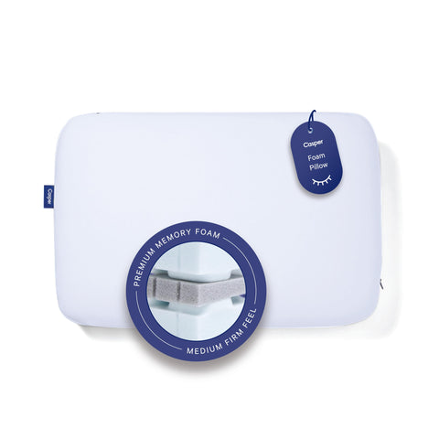 Casper front view showing clean white pillow and inviting sleep surface benefit: comfortable support