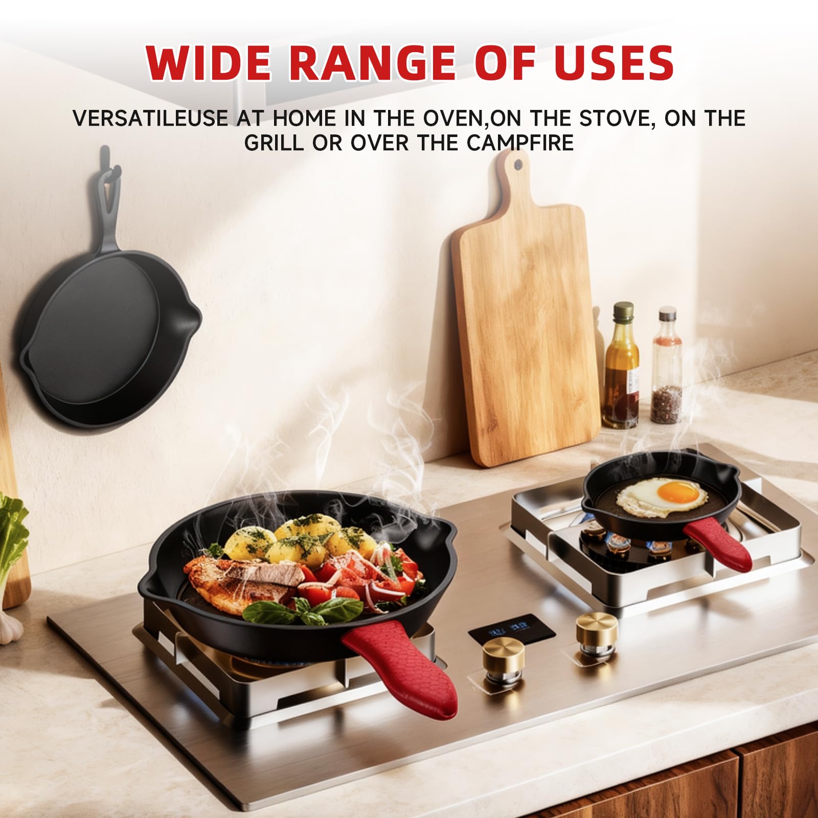 Cast Iron Skillet inside oven baking a dish for even heat retention