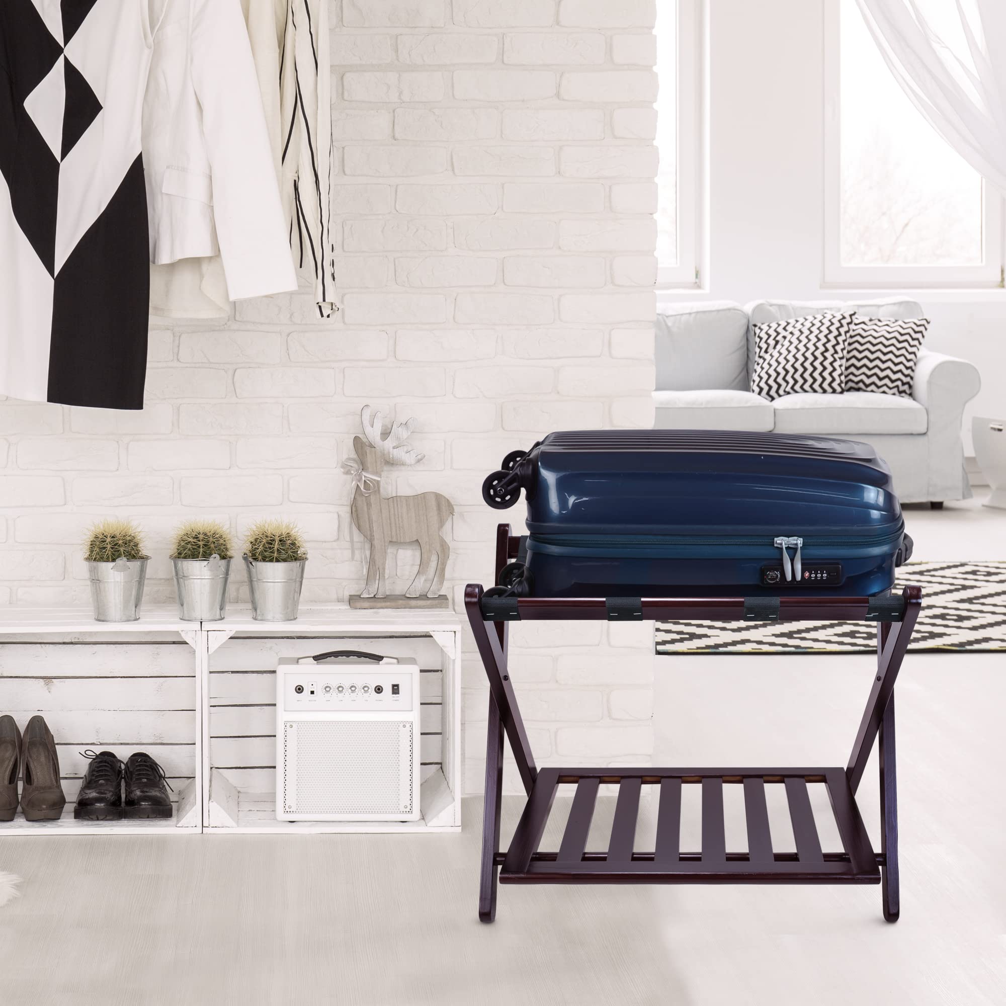 Casual Home luggage rack espresso wood grain finish for durable aesthetic