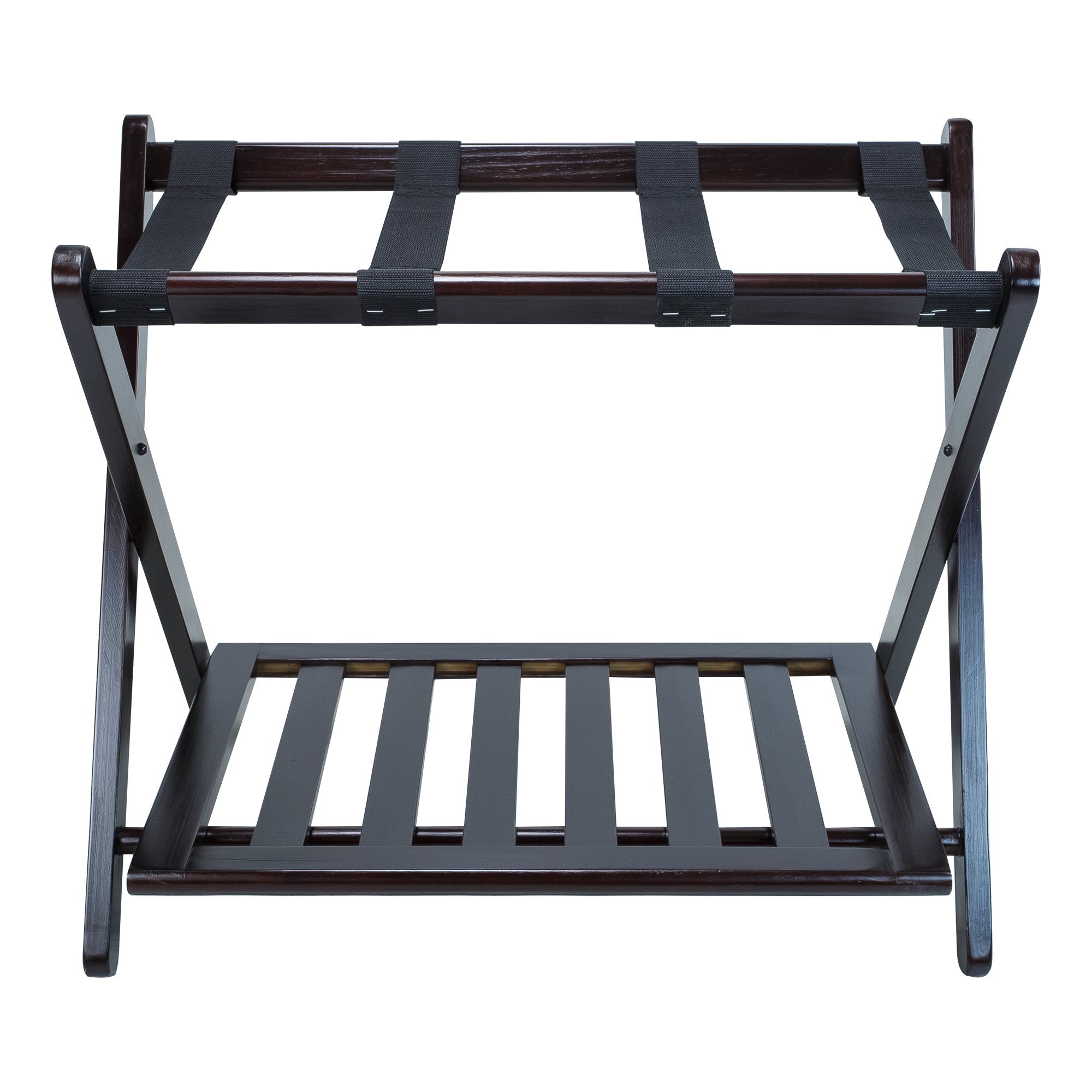Casual Home luggage rack top platform closeup highlighting reinforced straps benefit
