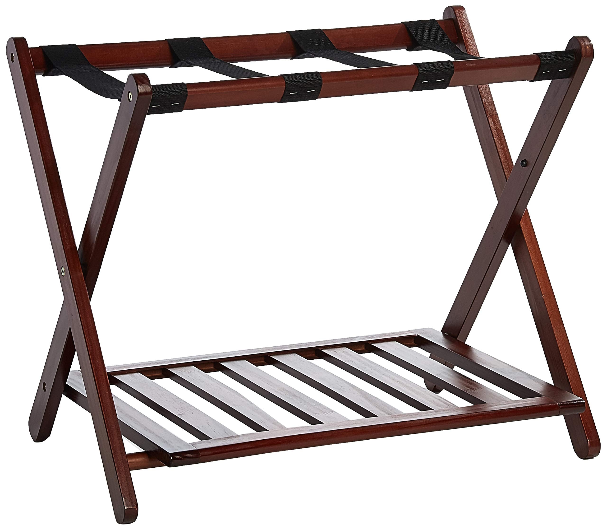 Casual Home walnut front view showing sturdy luggage support and elegant finish