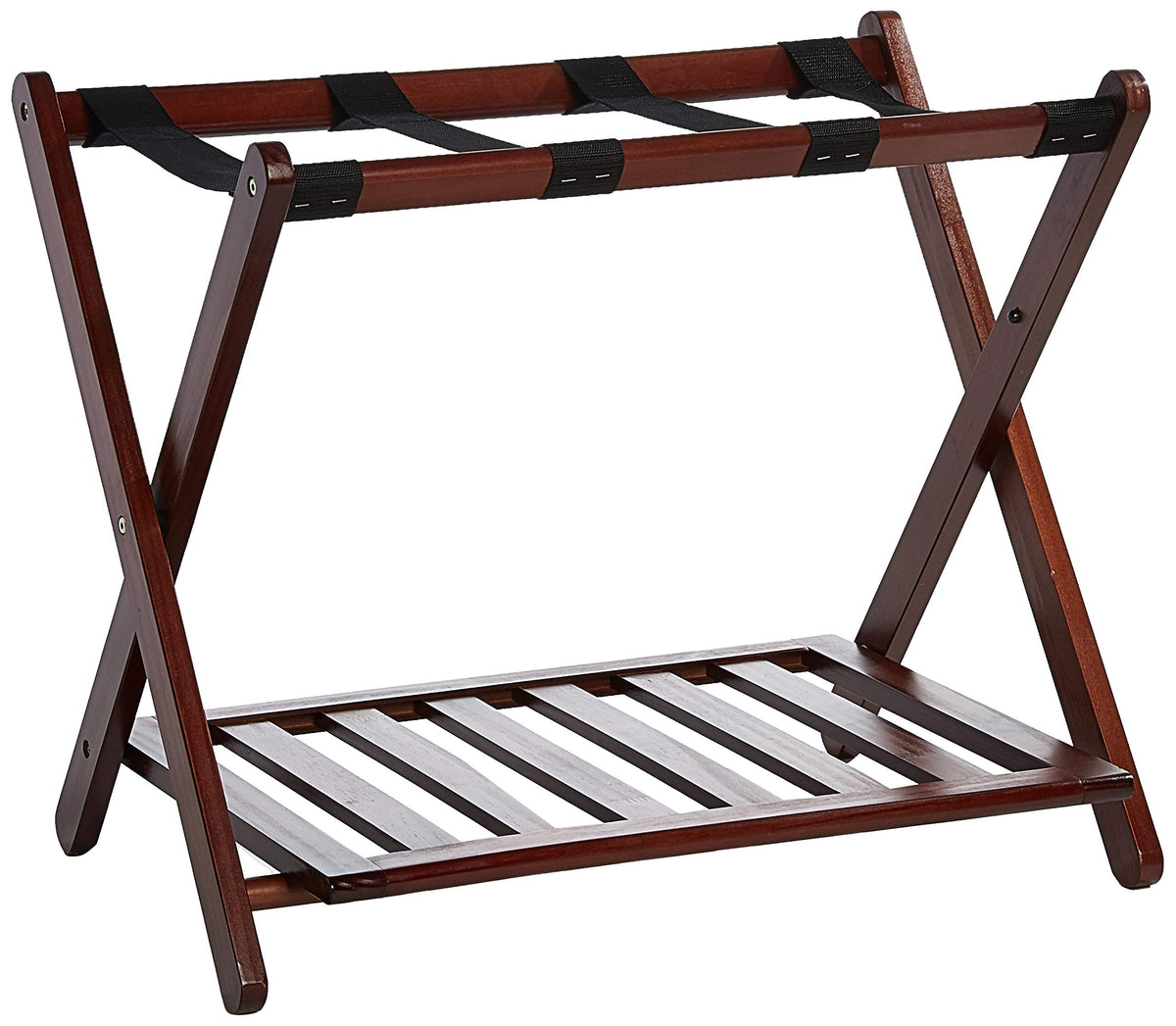 Casual Home walnut front view showing sturdy luggage support and elegant finish