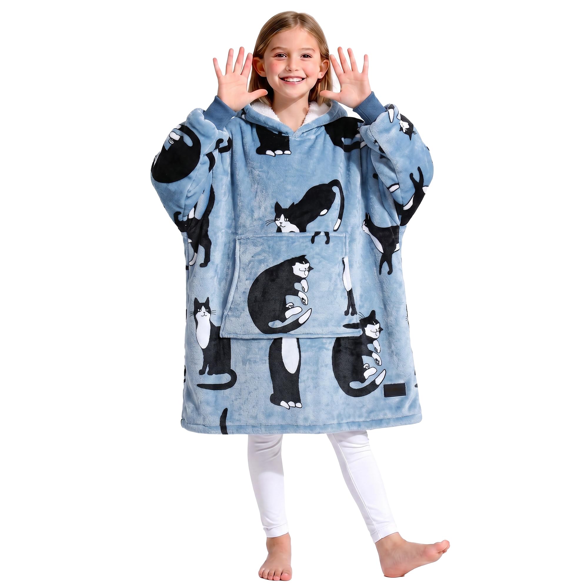 Catalonia cat hoodie front view showing oversized fit and playful design
