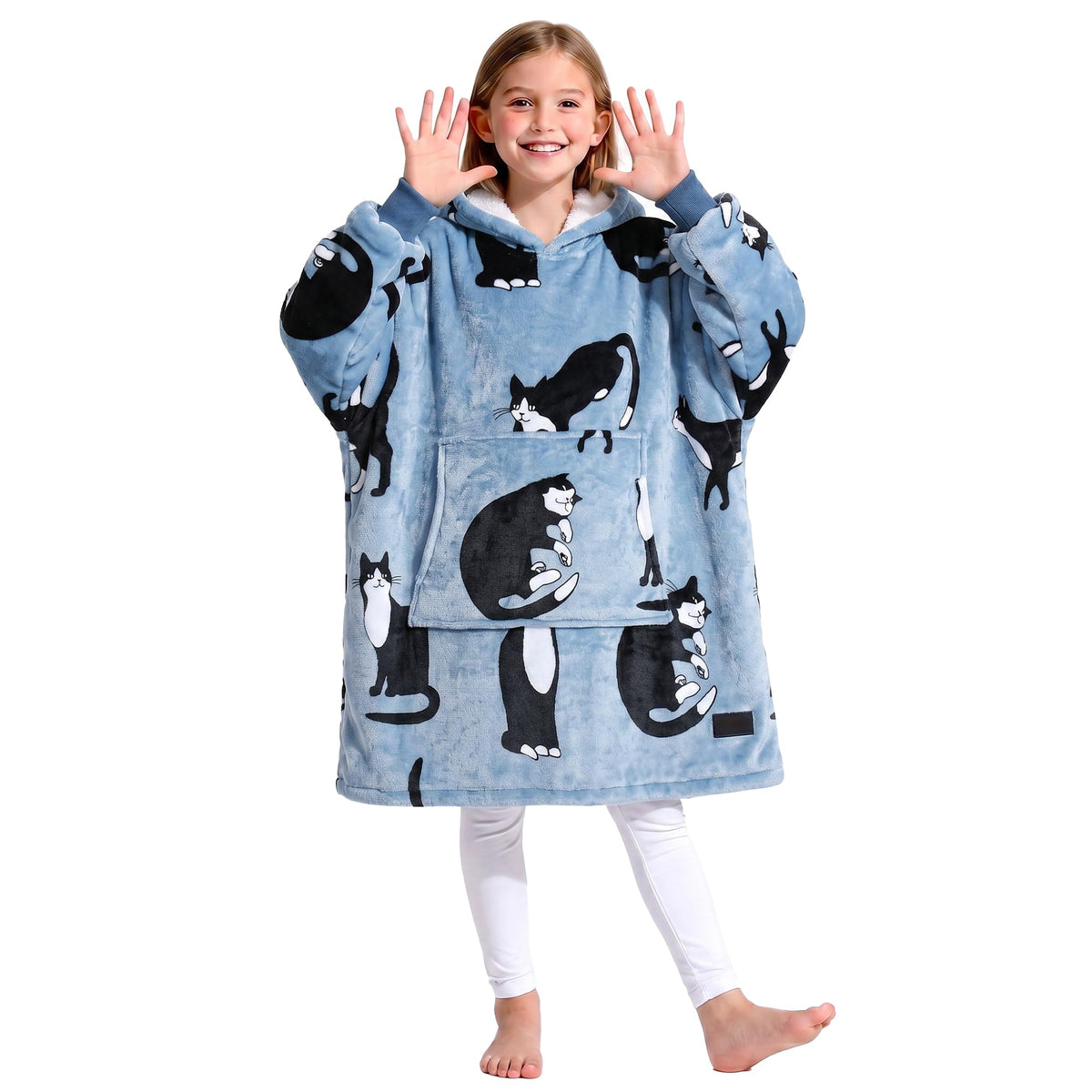 Catalonia cat hoodie front view showing oversized fit and playful design