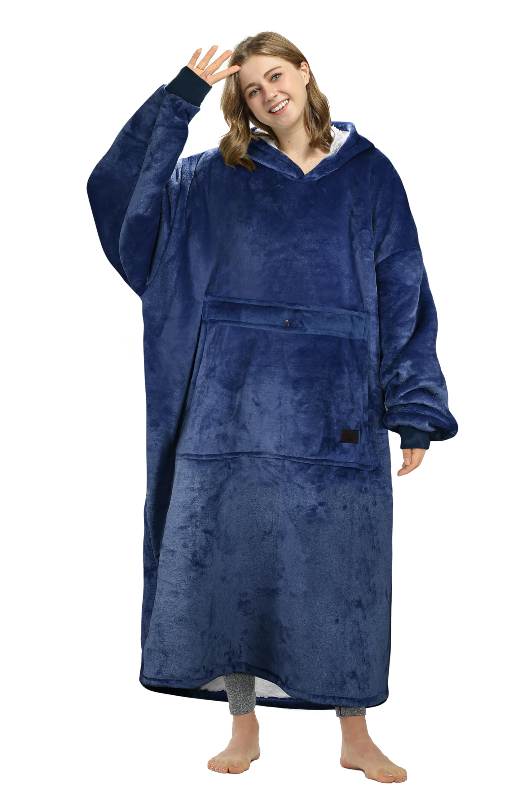 Catalonia front full view showing oversized fit and coverage for cozy warmth