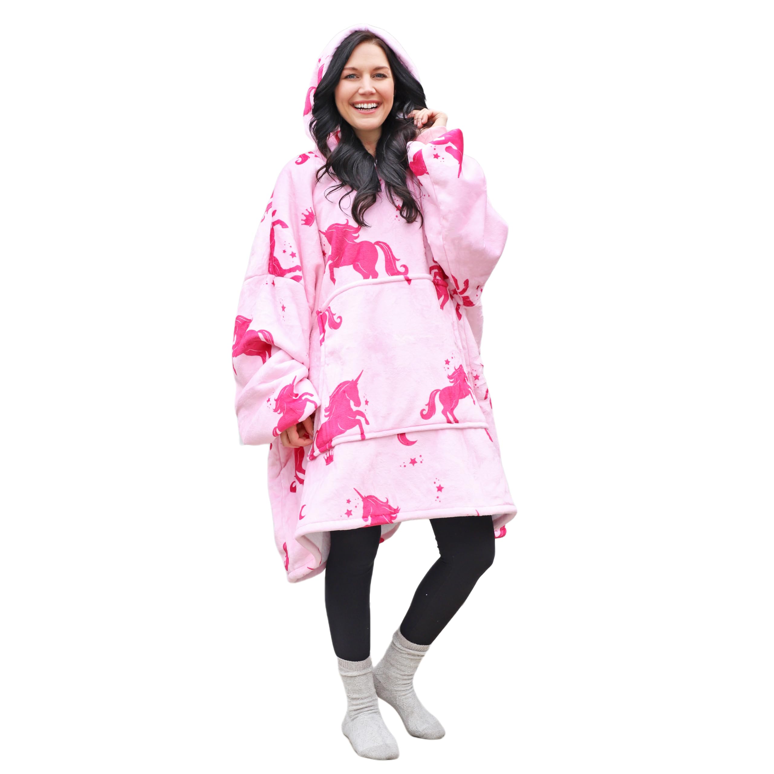 Catalonia front view of oversized sherpa hoodie blanket showing full coverage and comfort