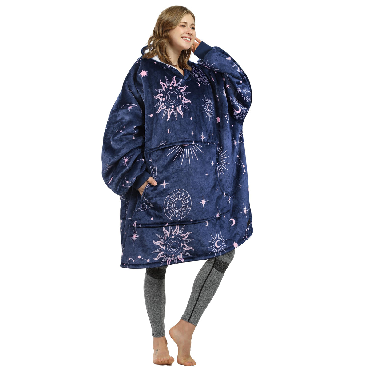 Catalonia front view of oversized hoodie blanket showing roomy fit and cozy design