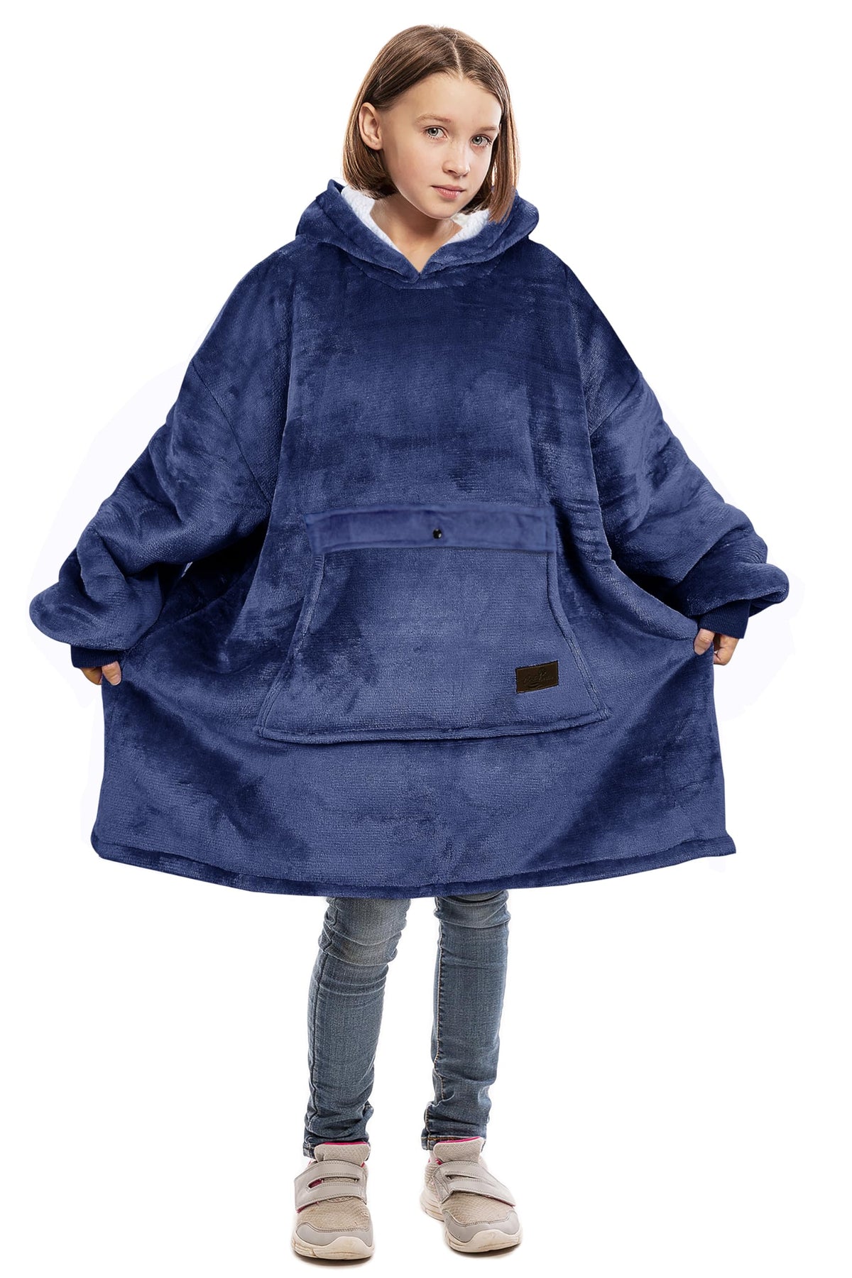 Catalonia front view wearable hoodie blanket showing full coverage and cozy fit