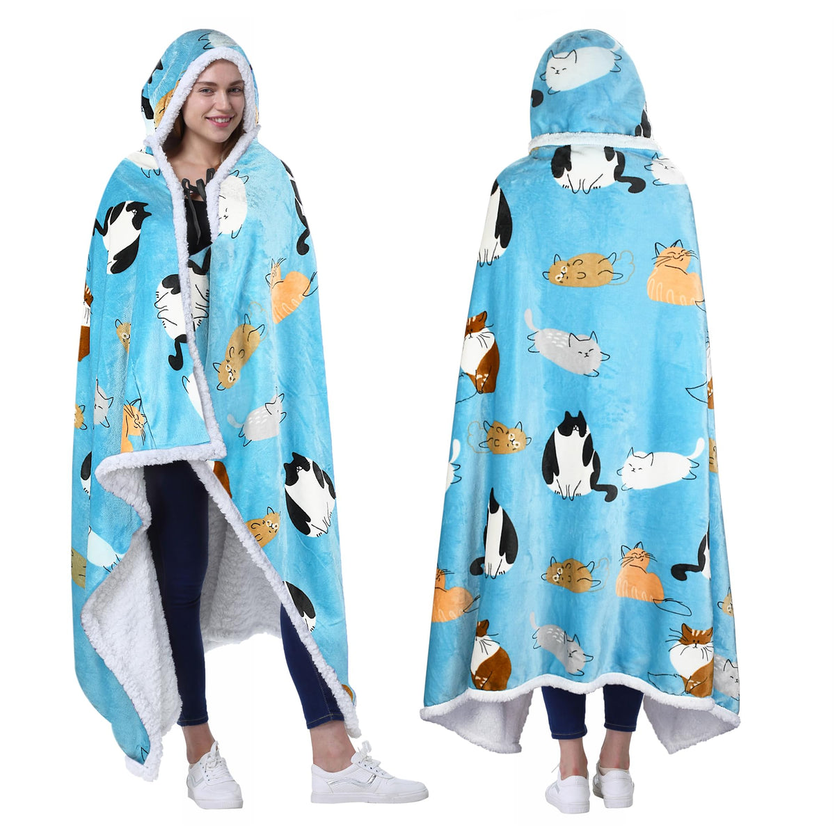 Catalonia front view of hooded poncho showing full coverage and comfort