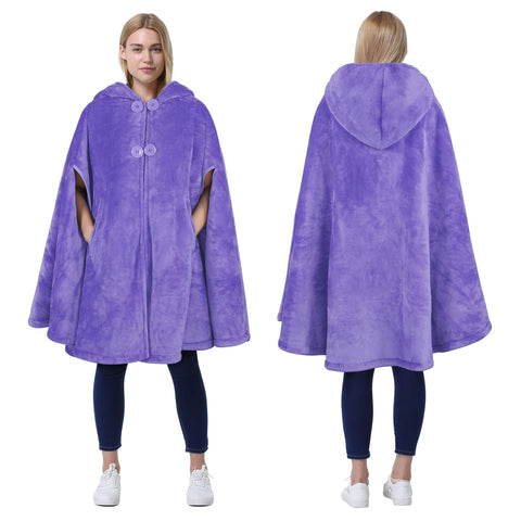 Catalonia hooded poncho front view showing oversized fit and cozy look