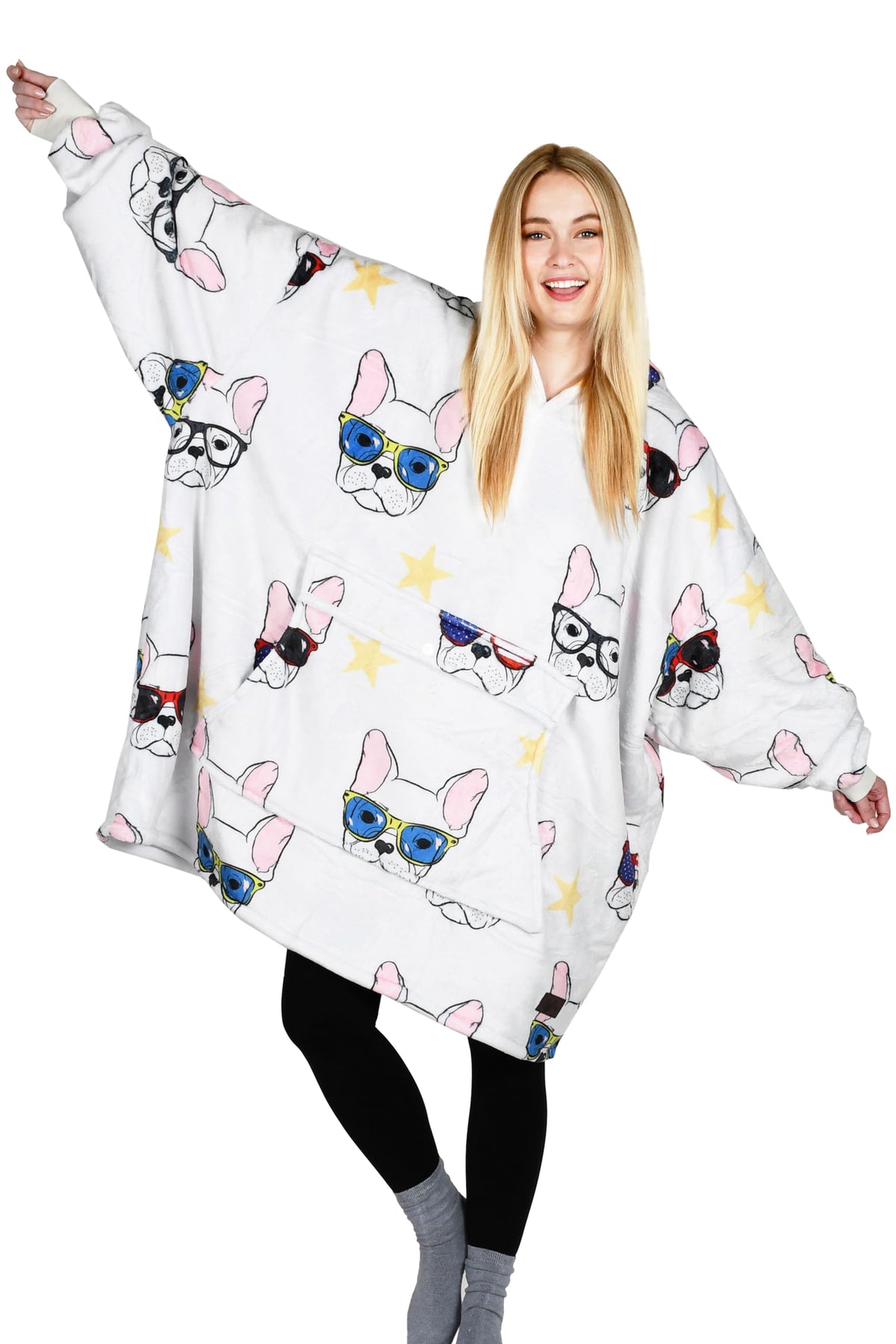Catalonia front view showing oversized wearable sweatshirt and full coverage comfort