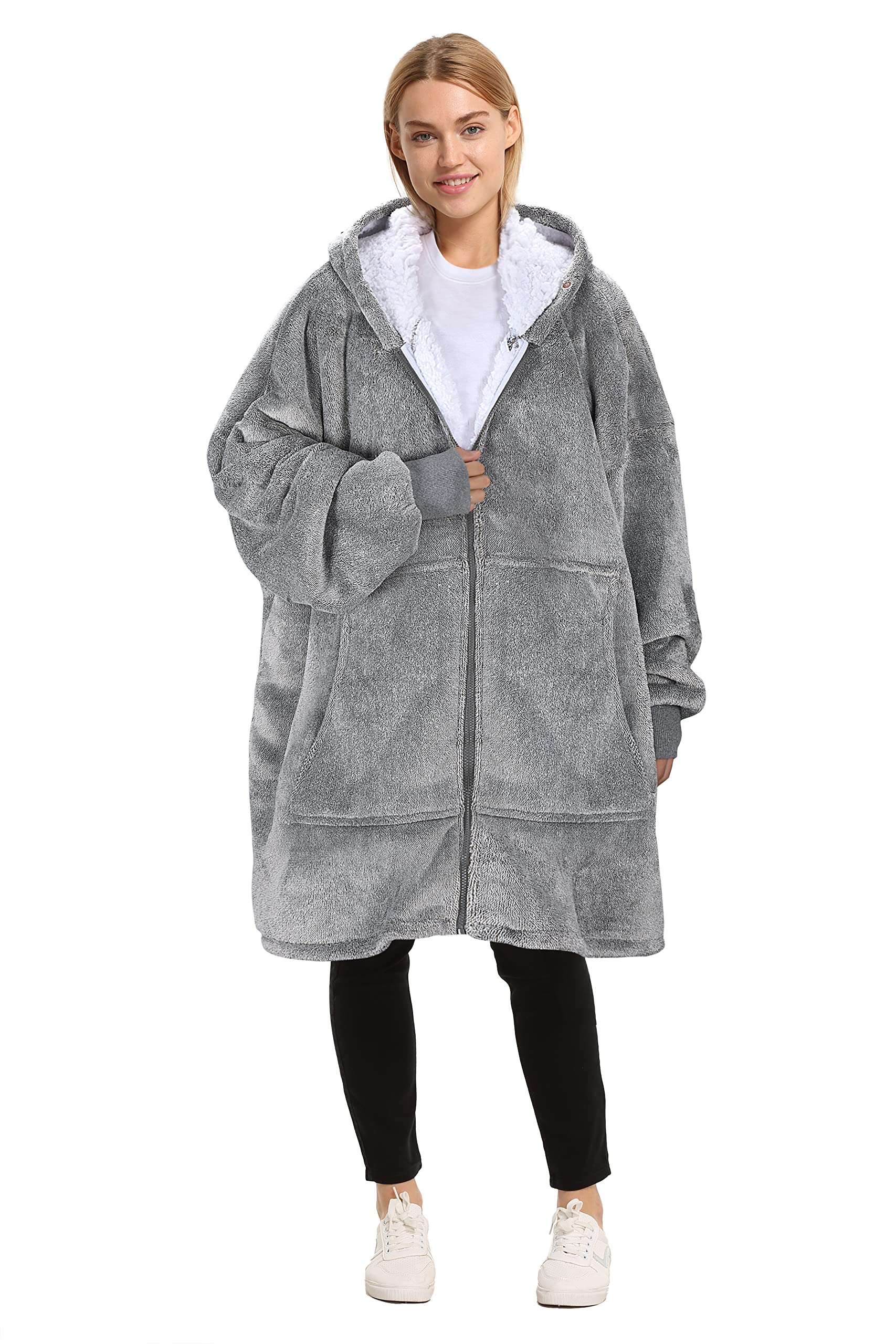 Catalonia front view oversized hoodie blanket showing full coverage and cozy look