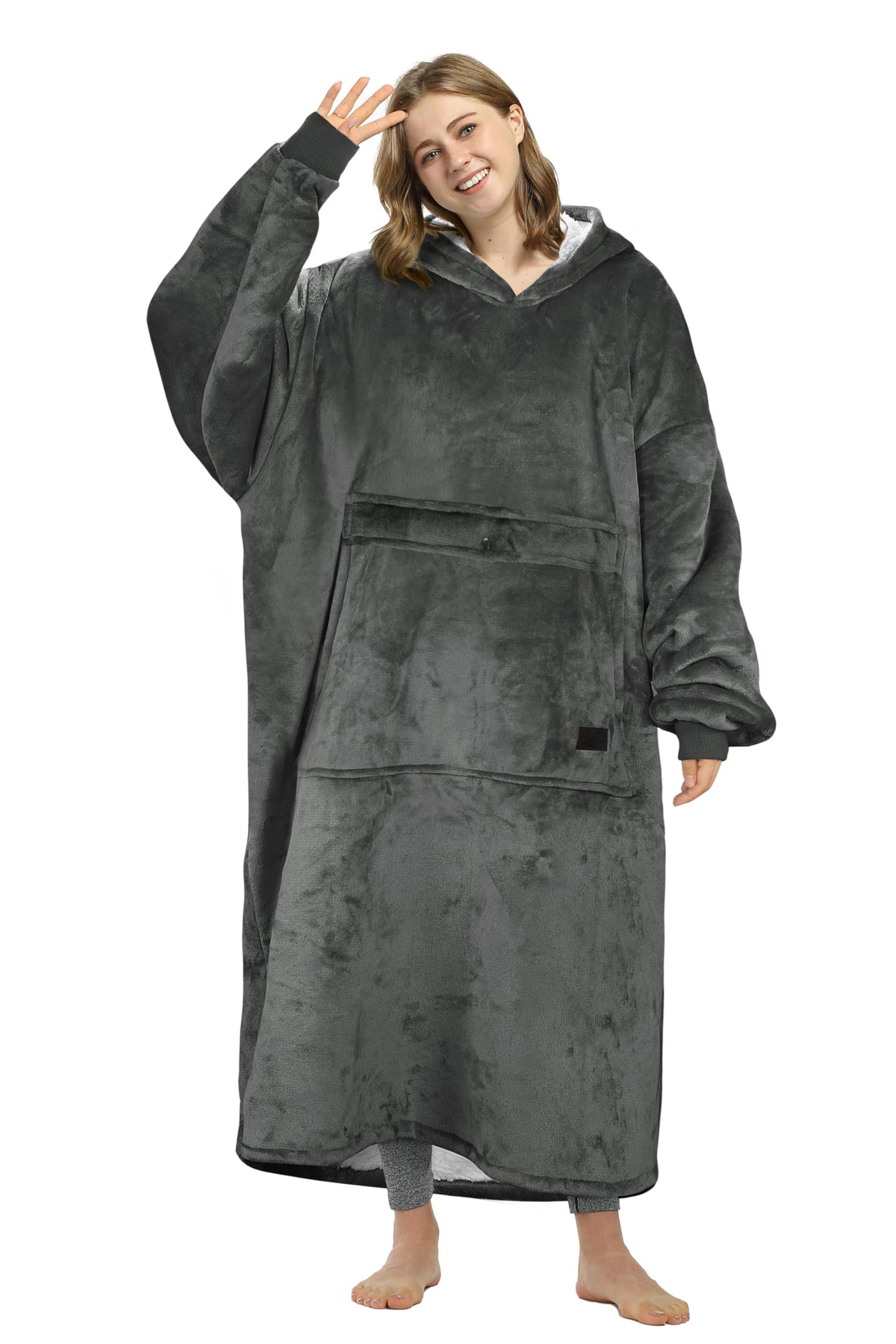 Catalonia front view wearable blanket hoodie showing full-body coverage and comfort