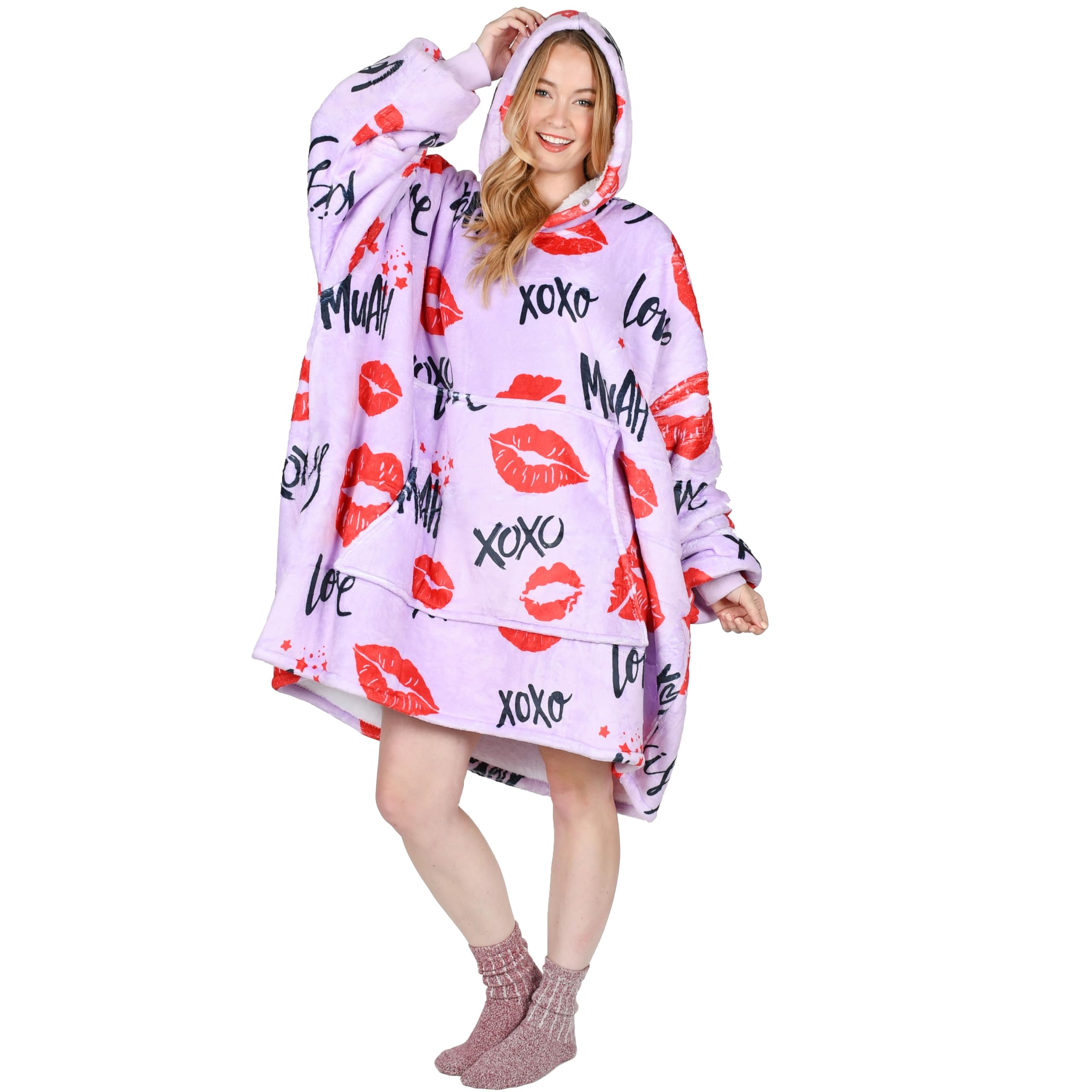 Catalonia front view showing oversized wearable sweatshirt for full-body warmth