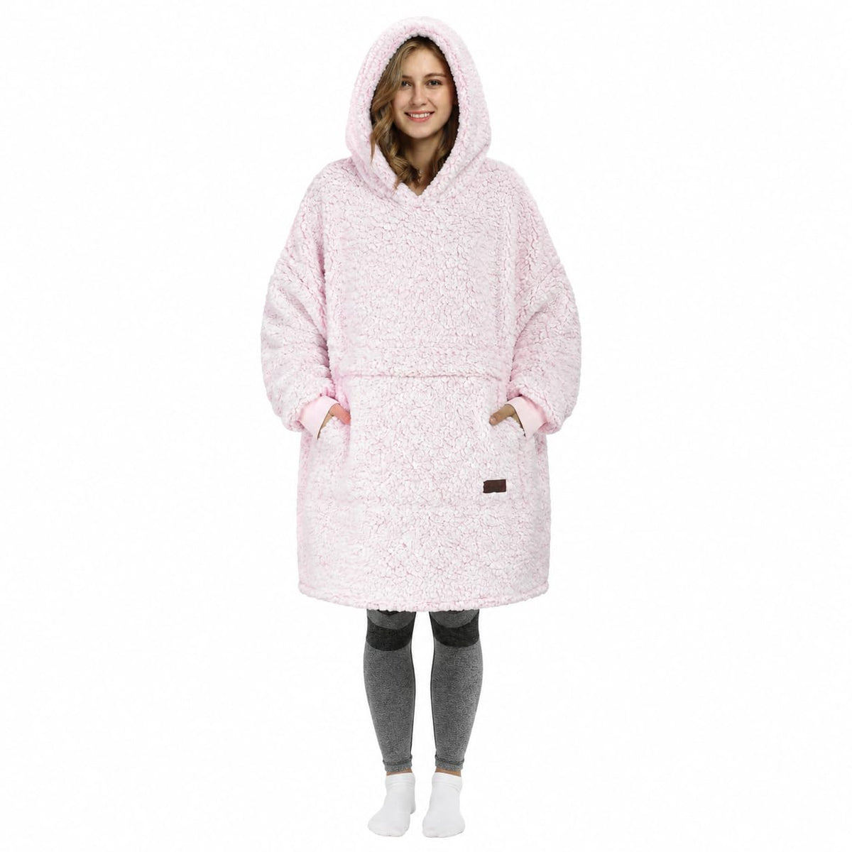 Catalonia oversized blanket hoodie front view showing roomy fit and hood for warmth