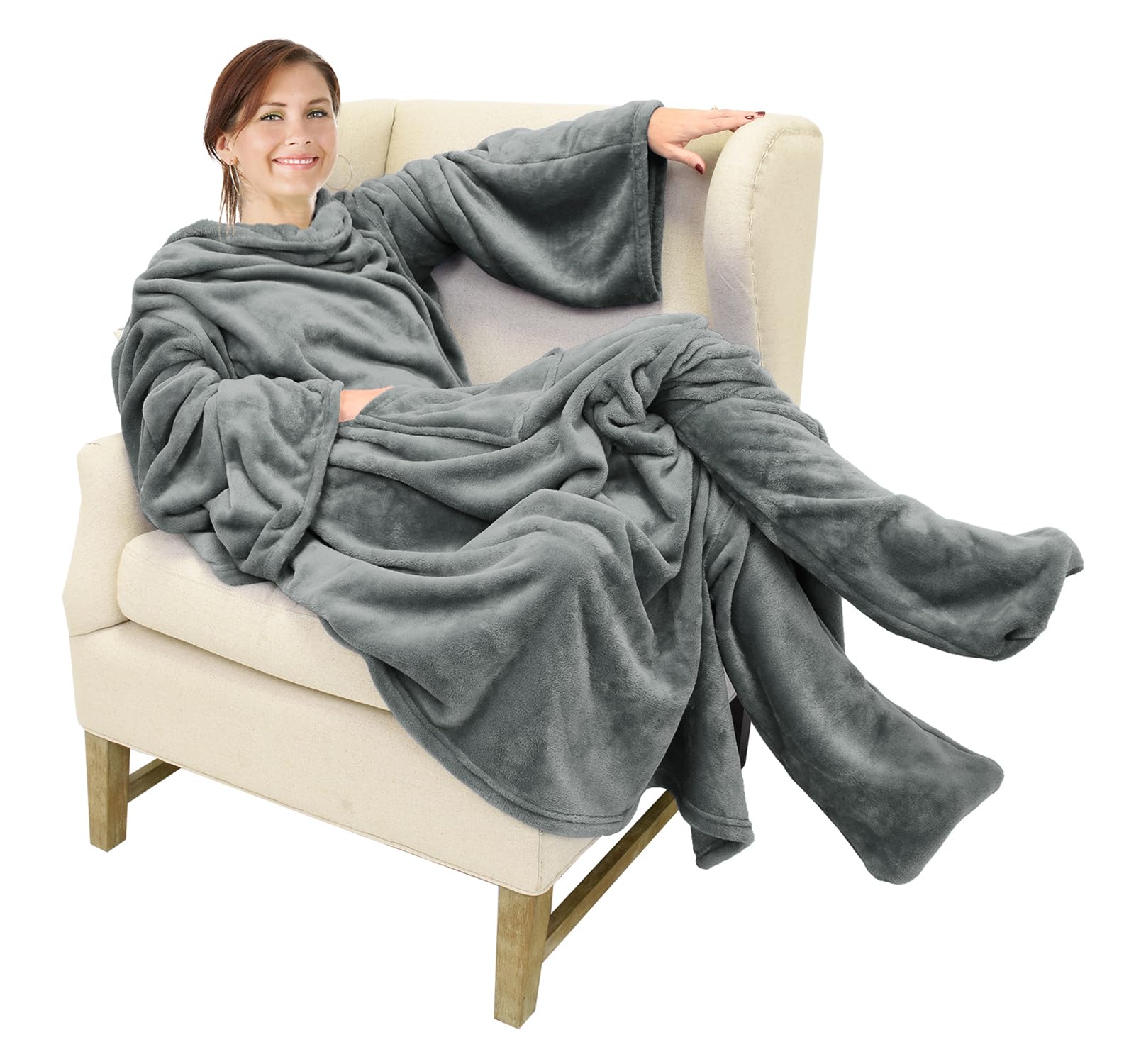 Catalonia front view wearable blanket showing full coverage and cozy warmth