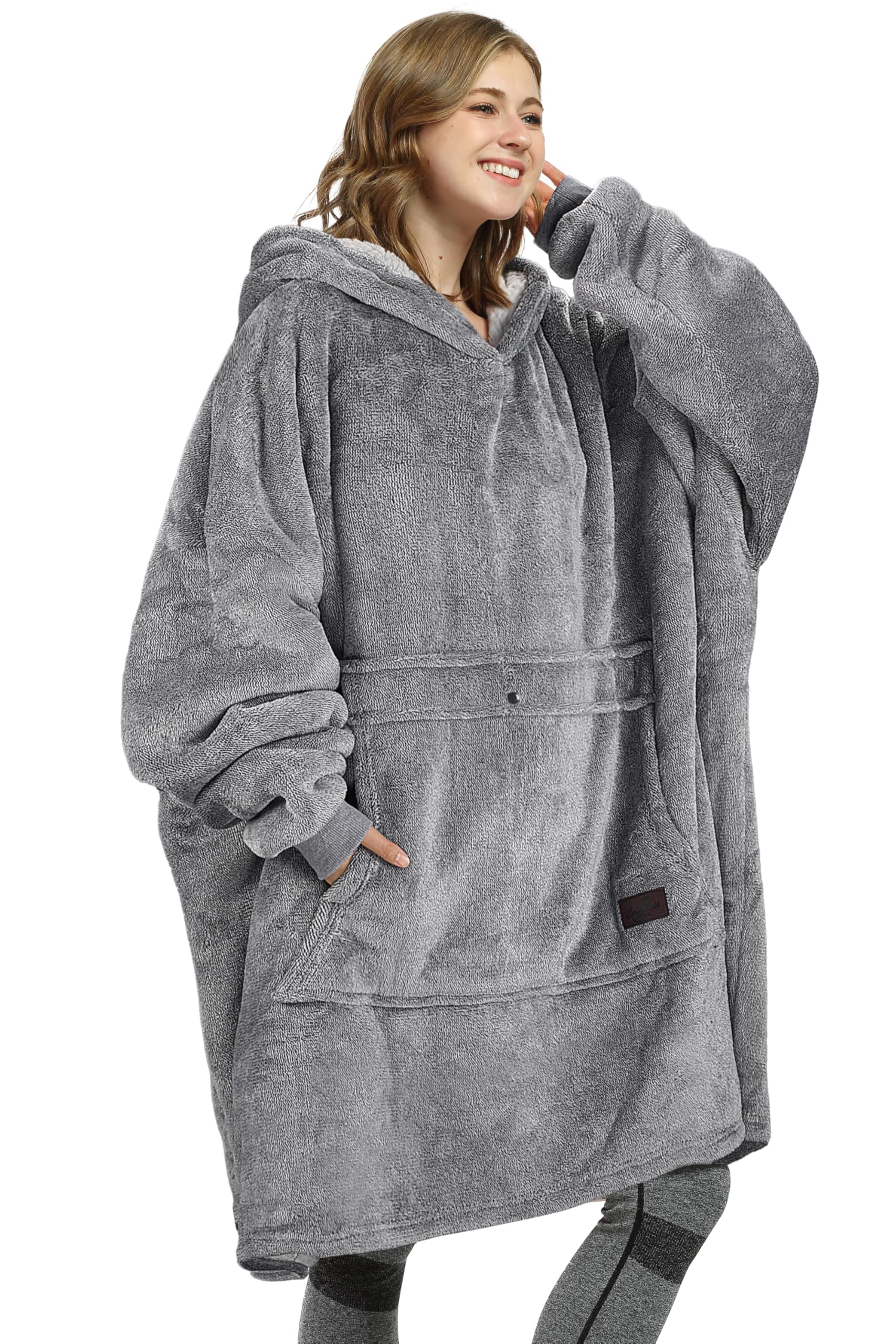 Catalonia front view wearable hoodie showing full coverage and cozy fit