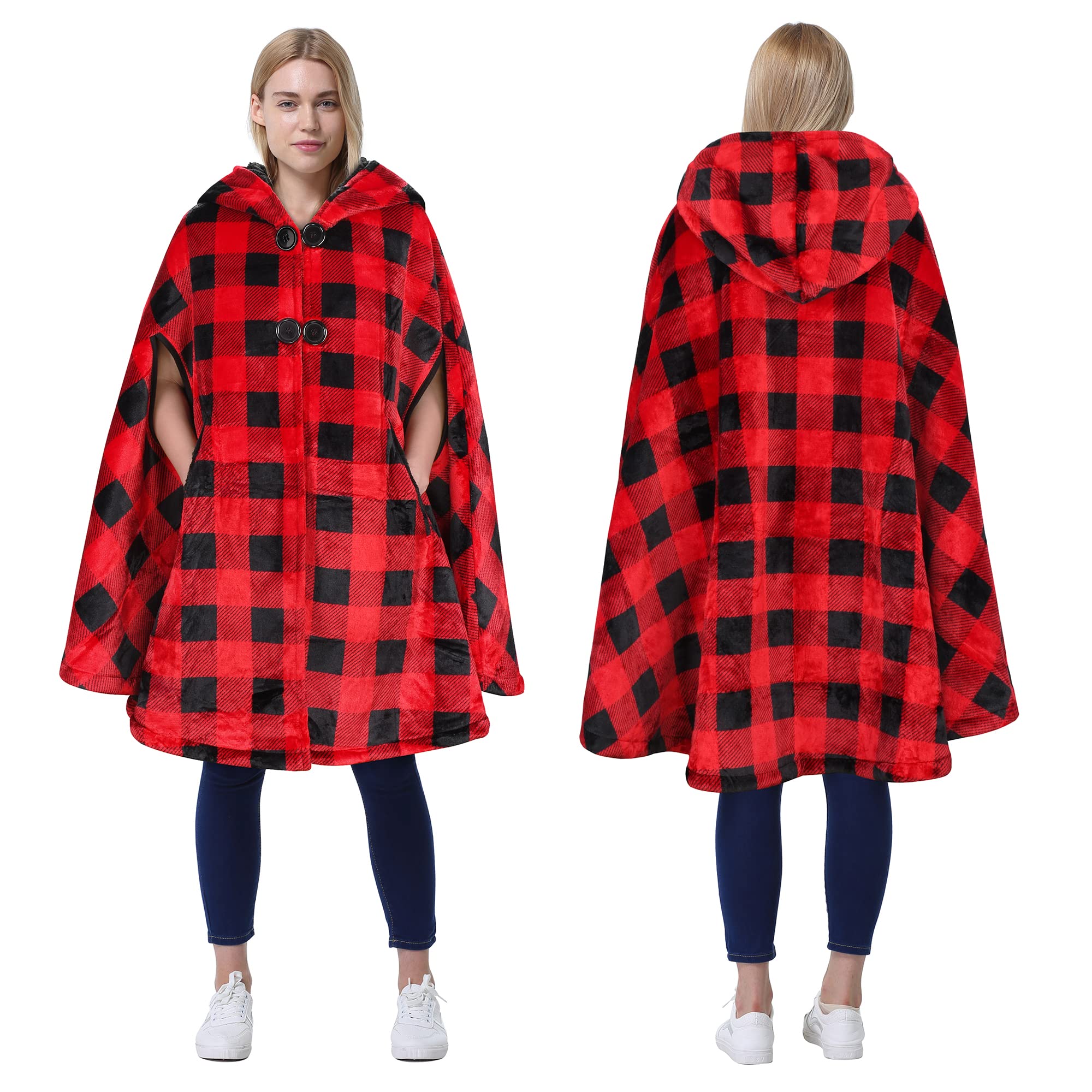 Catalonia hooded poncho front view showing relaxed fit and style benefit