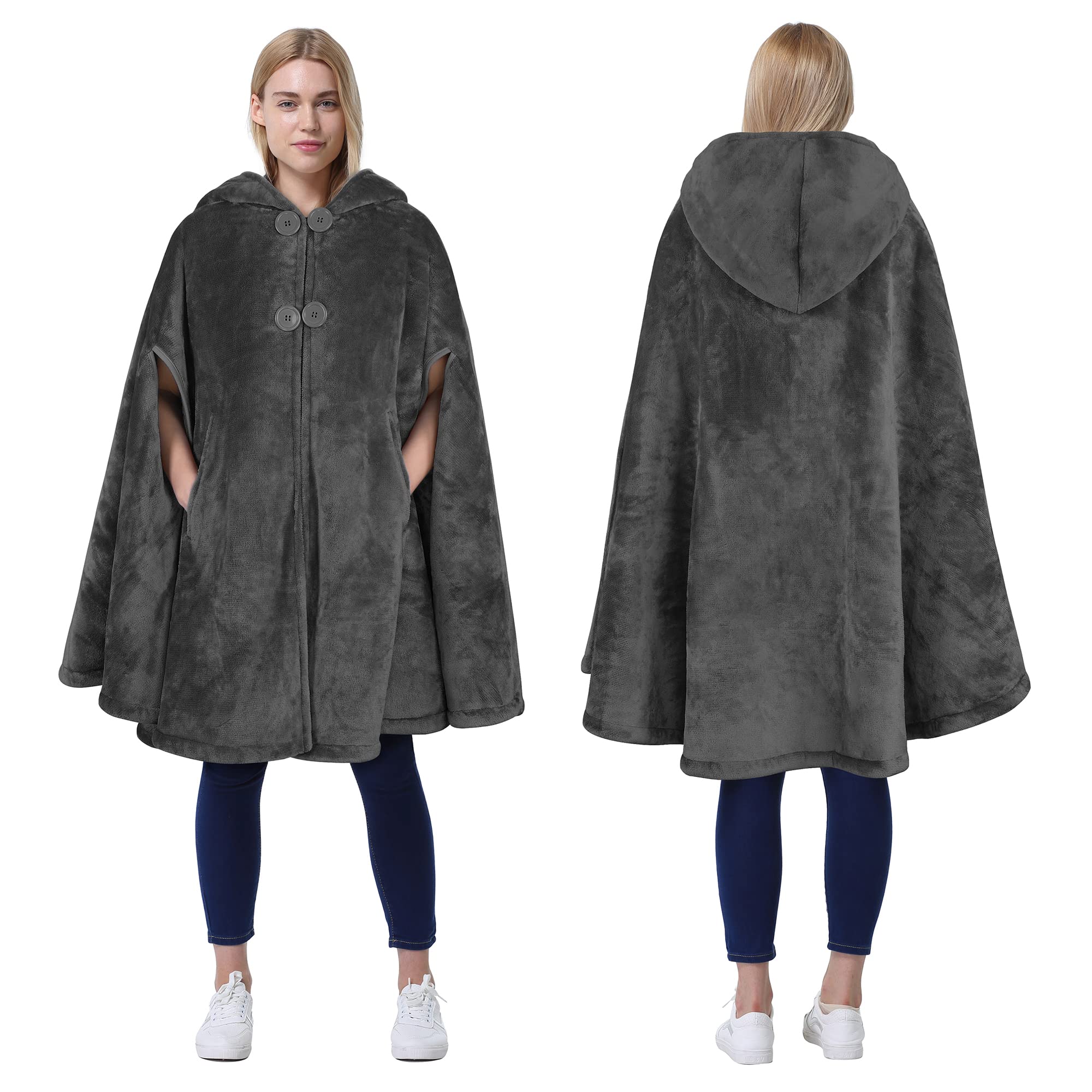 Catalonia hooded poncho front view showing oversized fit and casual style