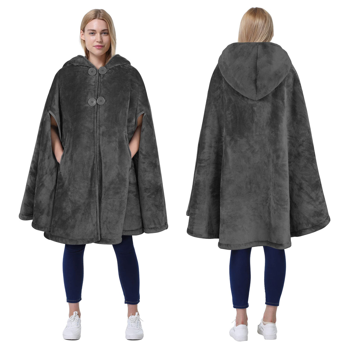Catalonia hooded poncho front view showing oversized fit and casual style