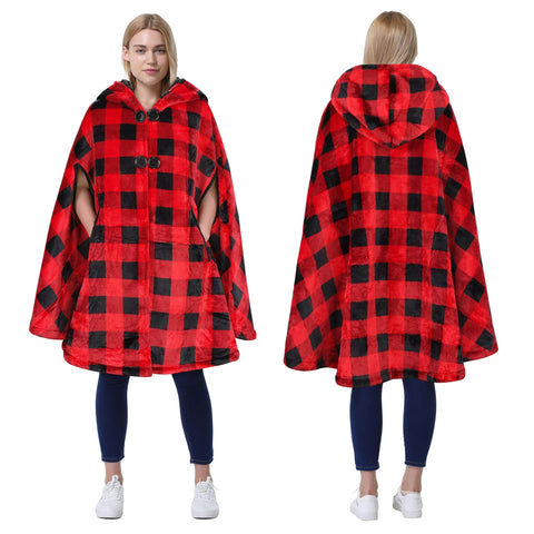 Catalonia hooded poncho front view showing relaxed fit and style benefit