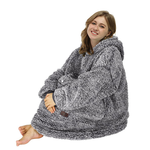Catalonia wearable blanket sweatshirt worn on couch during movie night offering relaxed warmth